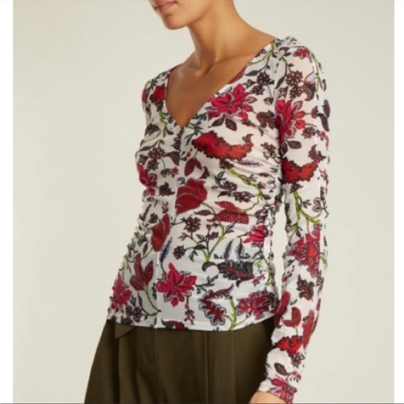Diane Von Furstenberg Tops - DVF Diane Von Furstenberg Canton Floral Print Mesh Long Sleeve Top sz XS